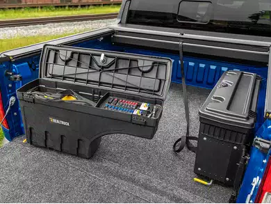 Swing Case truck bed toolbox mounted on pickup truck